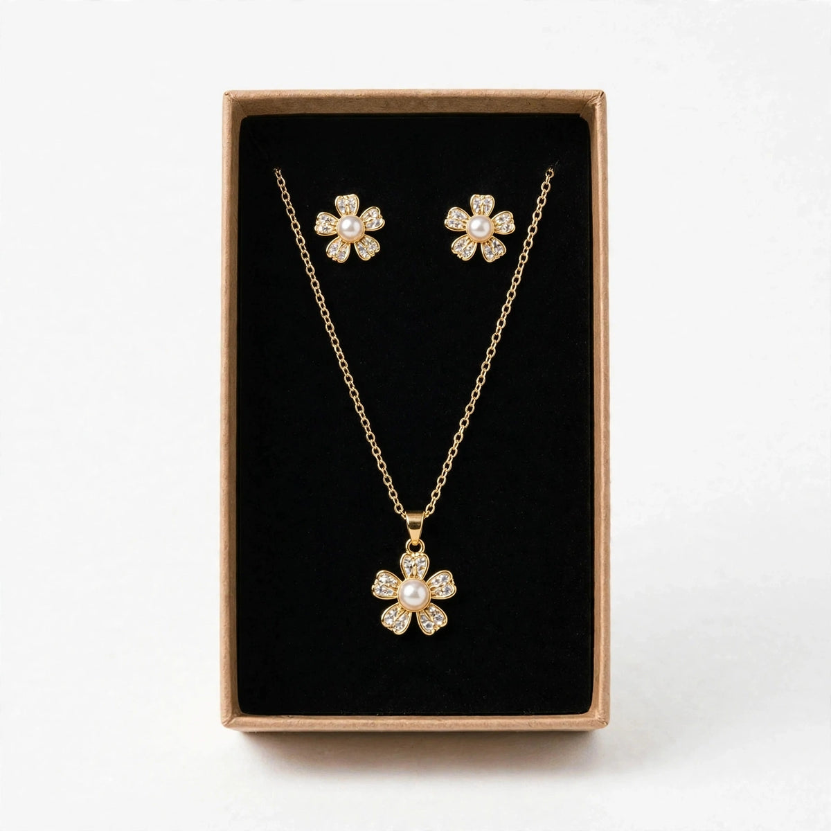 Set Flor Perla Dorado de Gotitas de Miel en acero inoxidable. Envío en Panamá.