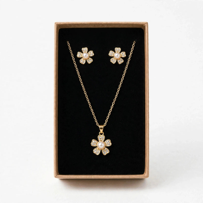Set Flor Perla Dorado de Gotitas de Miel en acero inoxidable. Envío en Panamá.