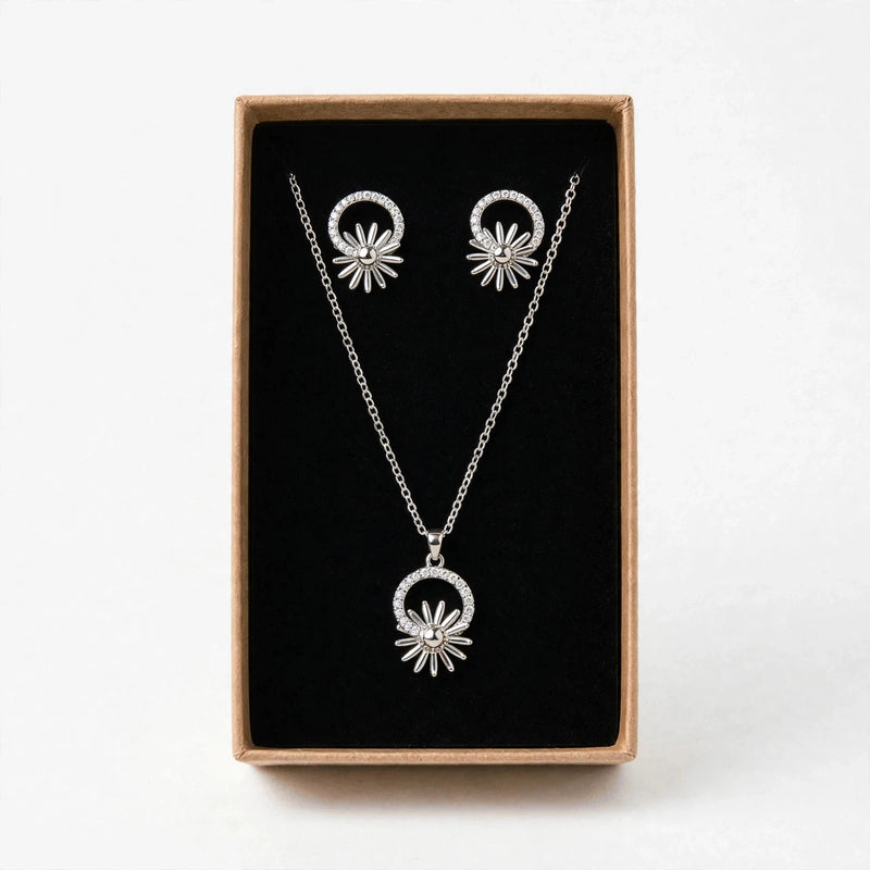 Set Sol Aro Plata de Gotitas de Miel en acero inoxidable. Envío en Panamá.