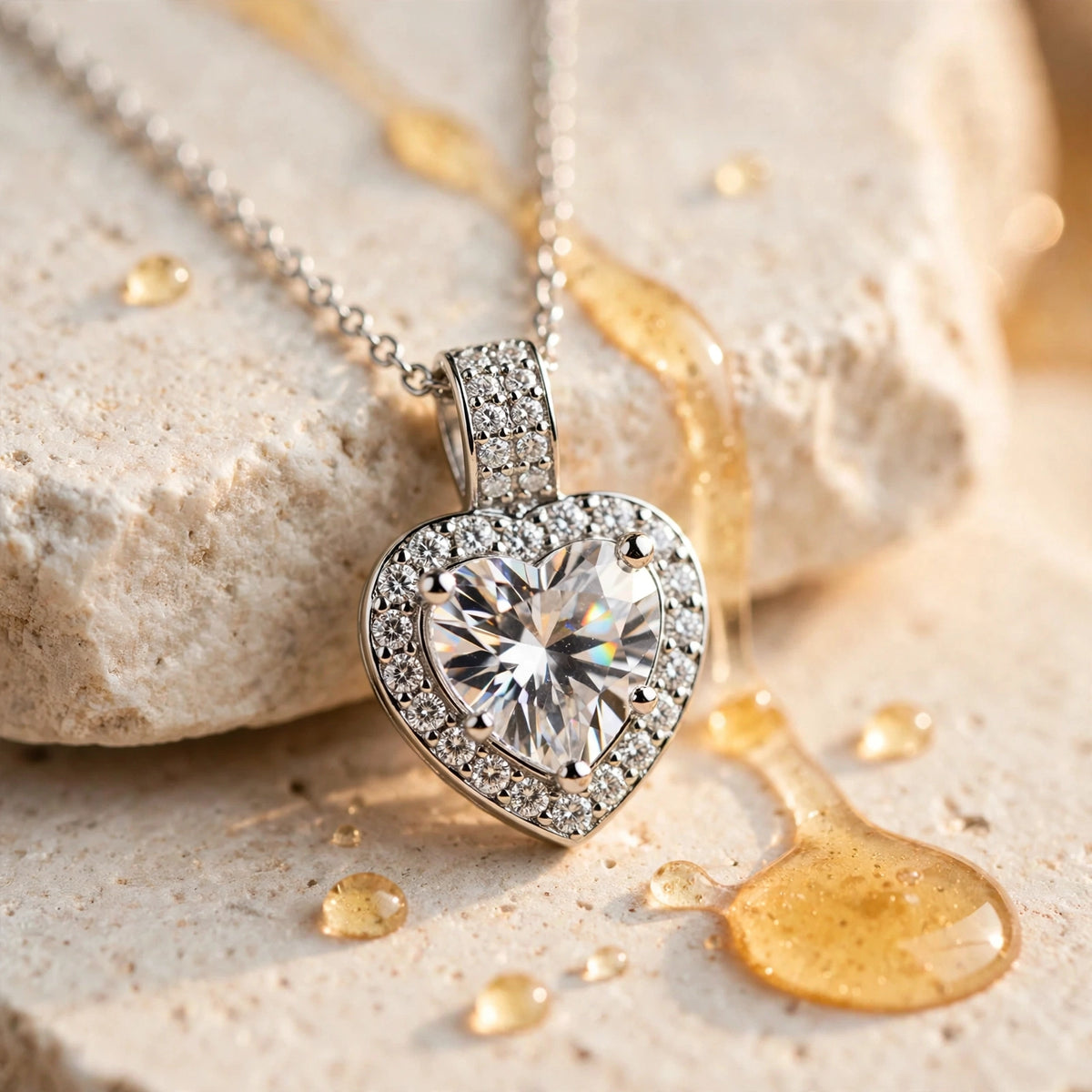 Set Corazón Plata de Gotitas de Miel en acero inoxidable, puesto. Envío en Panamá.