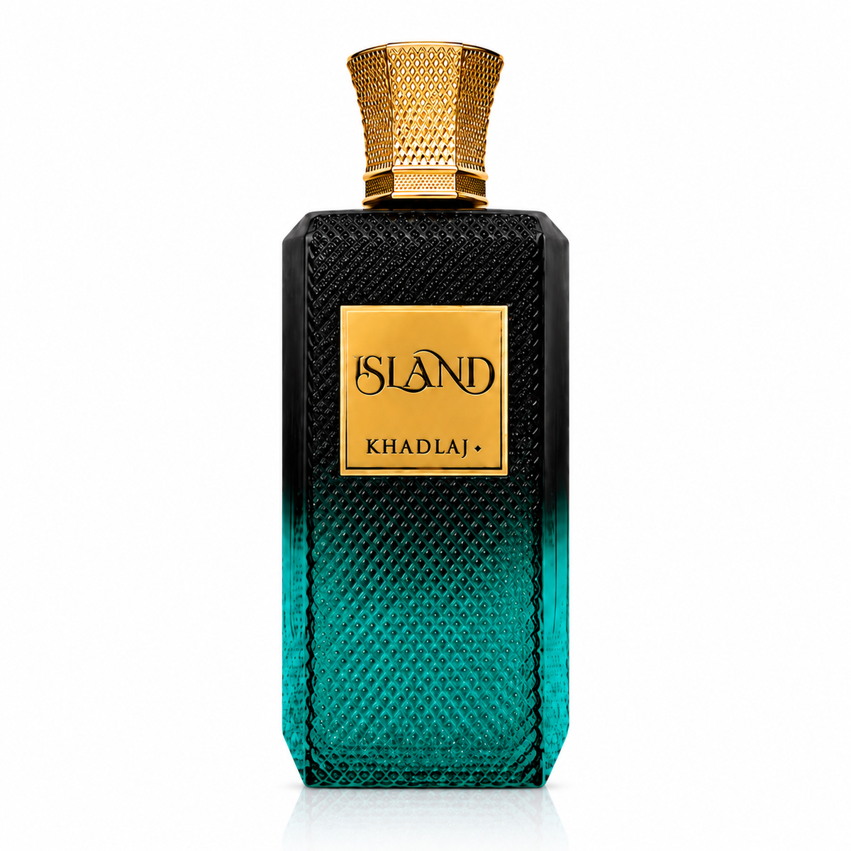 Island Khadlaj 100 ml, perfume disponible en Gotitas de Miel Panamá, frasco y estuche.