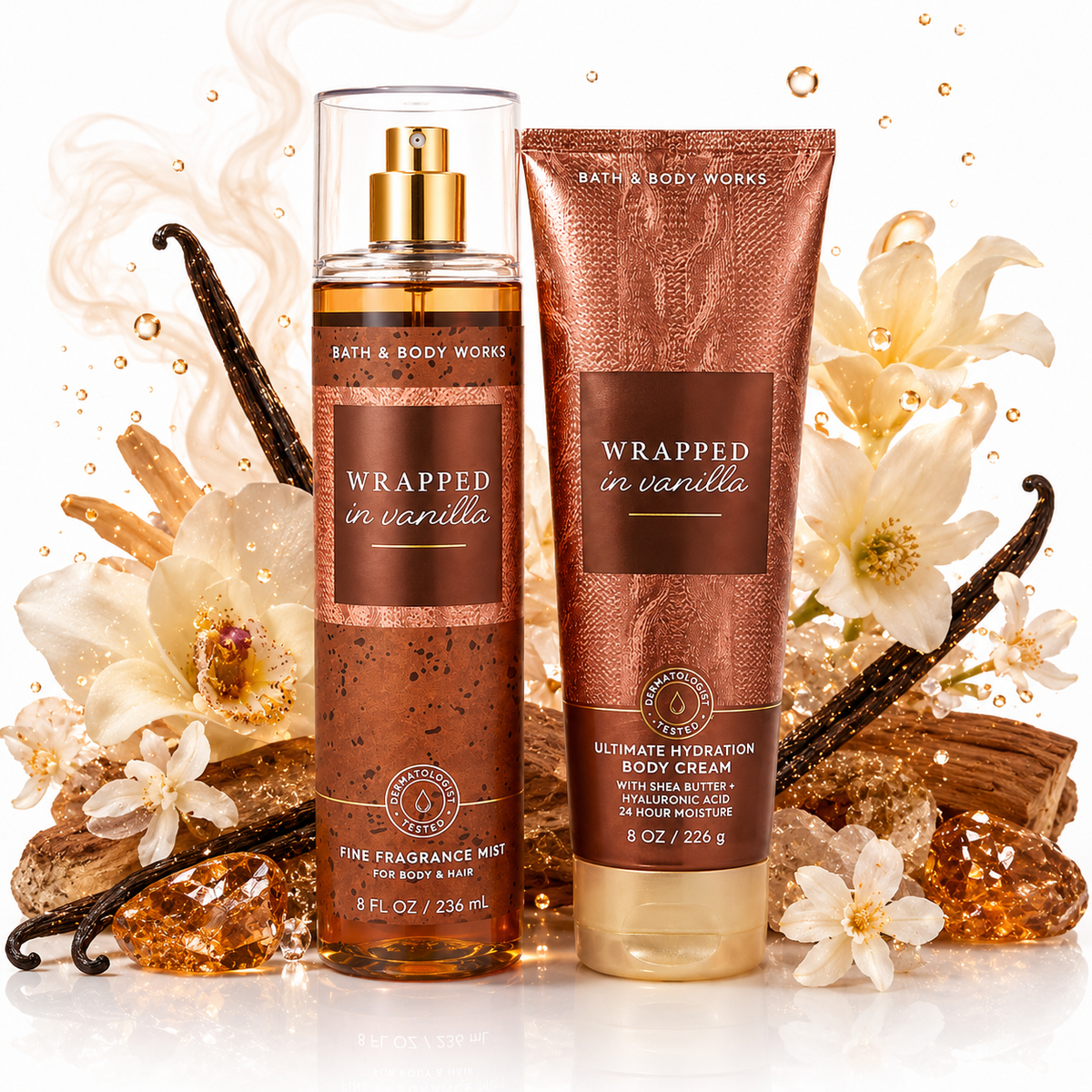 Wrapped in Vanilla de Bath & Body Works en Gotitas de Miel Panamá, contenido del set.