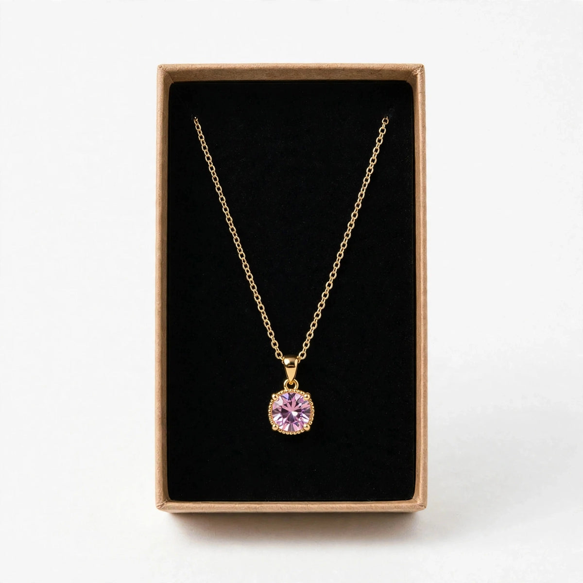 Collar Piedra Rosa de Gotitas de Miel en acero inoxidable. Envío en Panamá.
