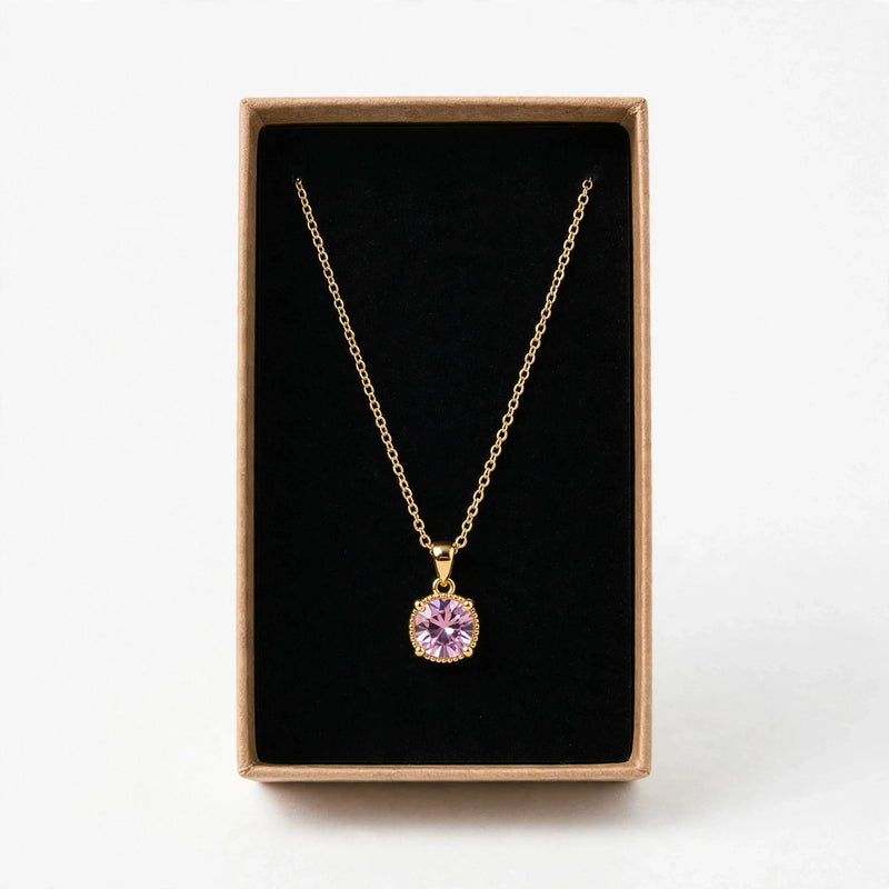 Collar Piedra Rosa de Gotitas de Miel en acero inoxidable. Envío en Panamá.