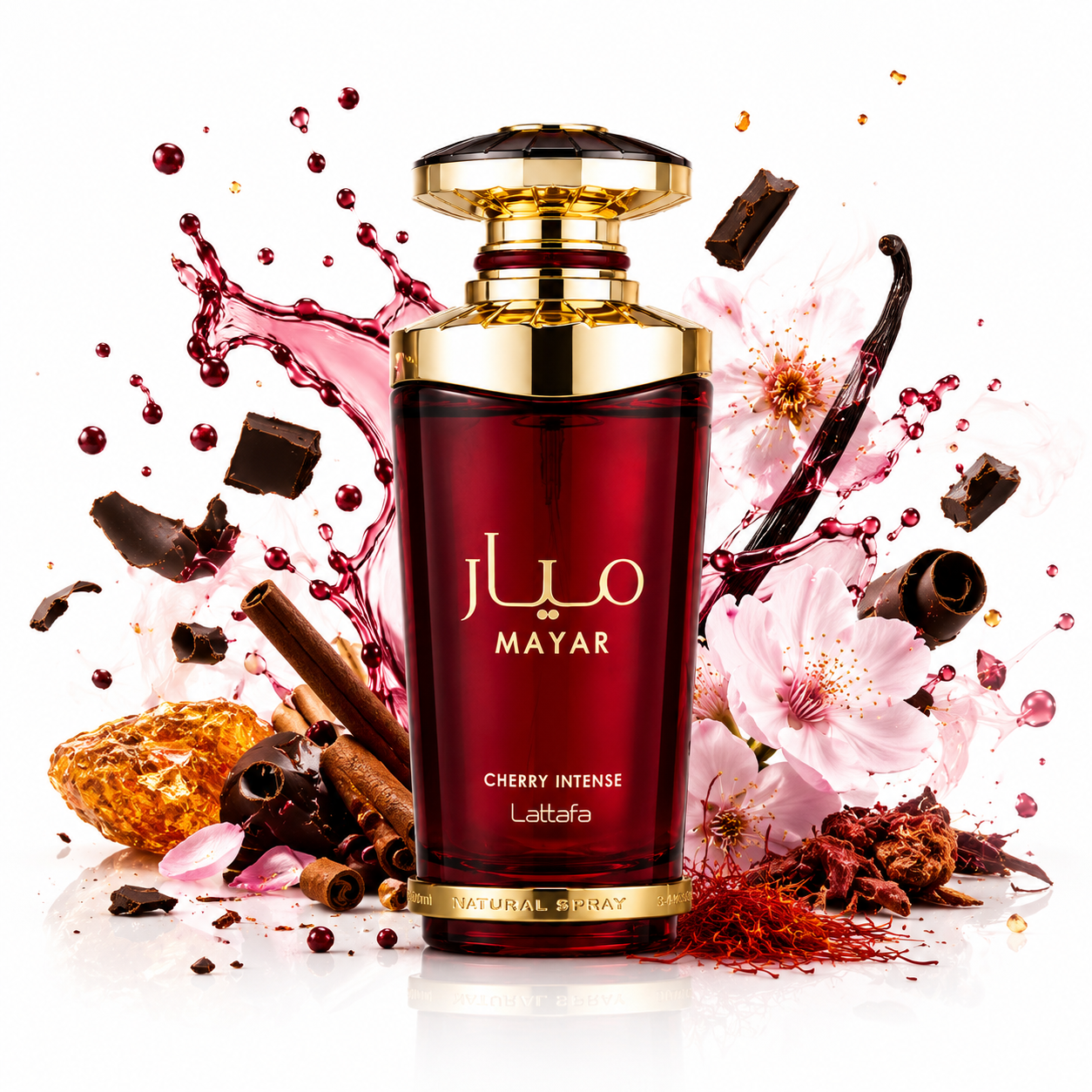 Mayar Cherry Intense 100 ml, perfume disponible en Gotitas de Miel Panamá, vista de detalle.