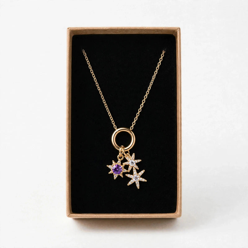 Collar Doble Estrella de Gotitas de Miel en acero inoxidable. Envío en Panamá.