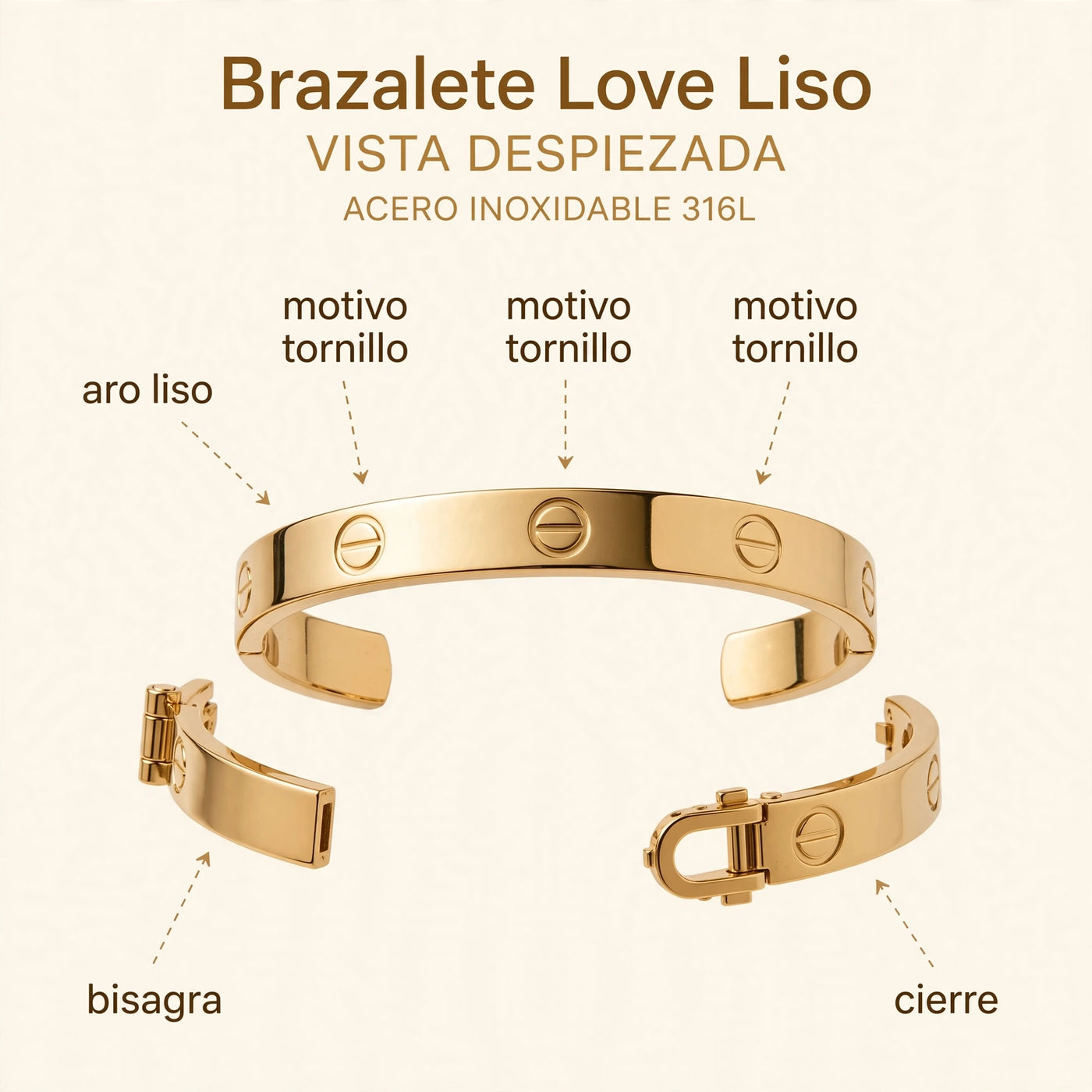 Brazalete Love Liso de Gotitas de Miel en acero inoxidable, en cajita de regalo. Envío en Panamá.