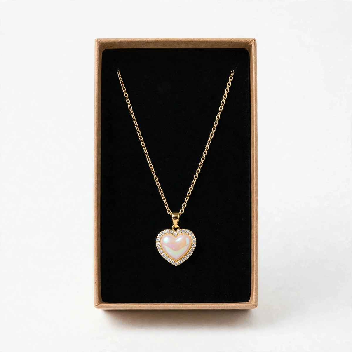 Collar Corazón Perla de Gotitas de Miel en acero inoxidable. Envío en Panamá.