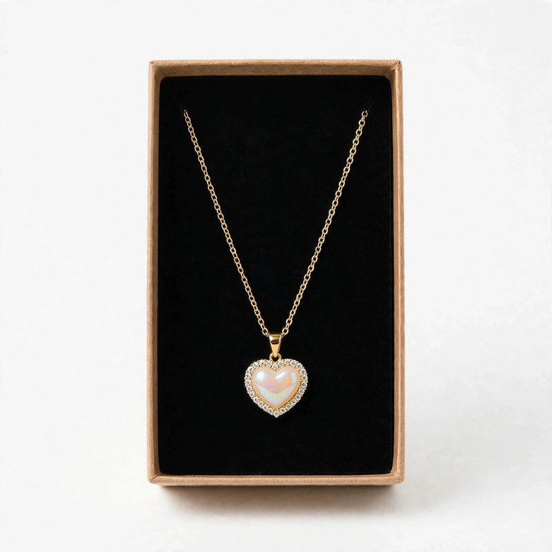 Collar Corazón Perla de Gotitas de Miel en acero inoxidable. Envío en Panamá.