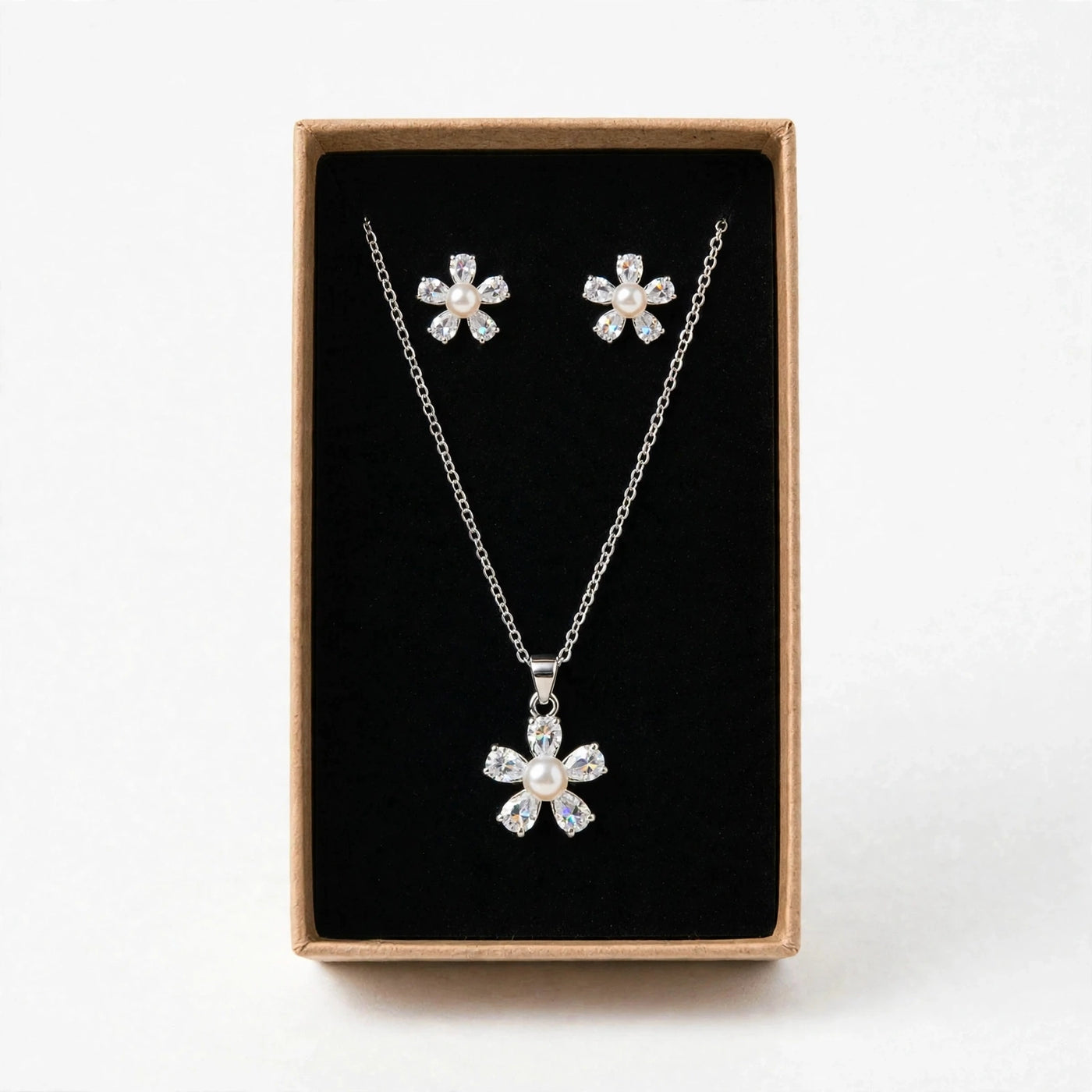 Set Flor Perla Plata de Gotitas de Miel en acero inoxidable. Envío en Panamá.