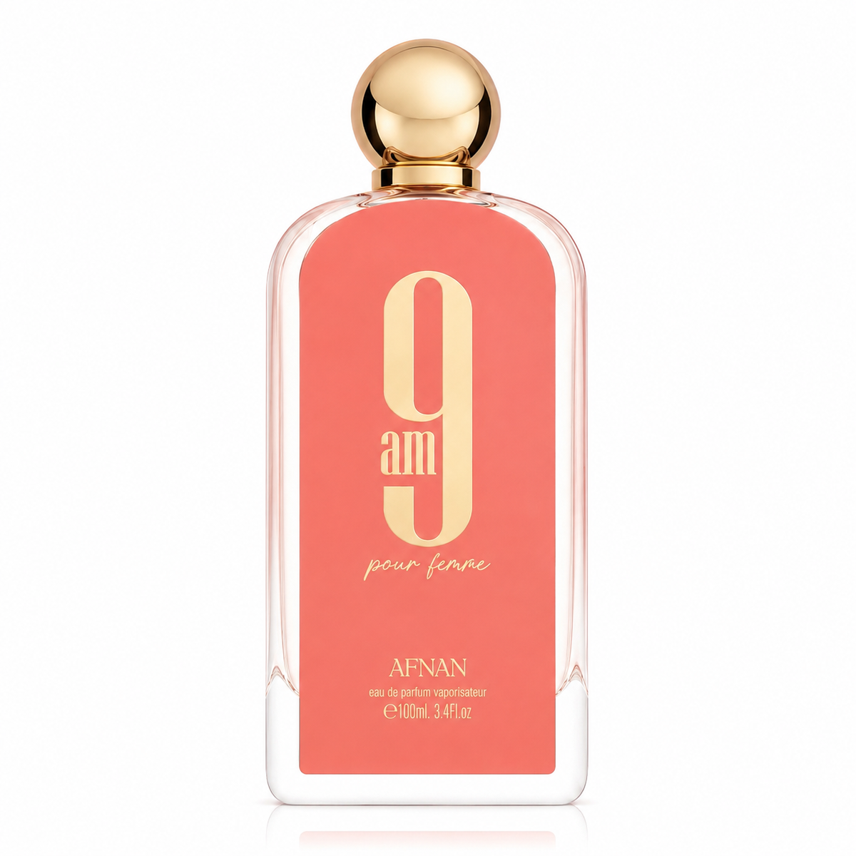 9am Pour Femme 100 ml, perfume disponible en Gotitas de Miel Panamá, frasco y estuche.