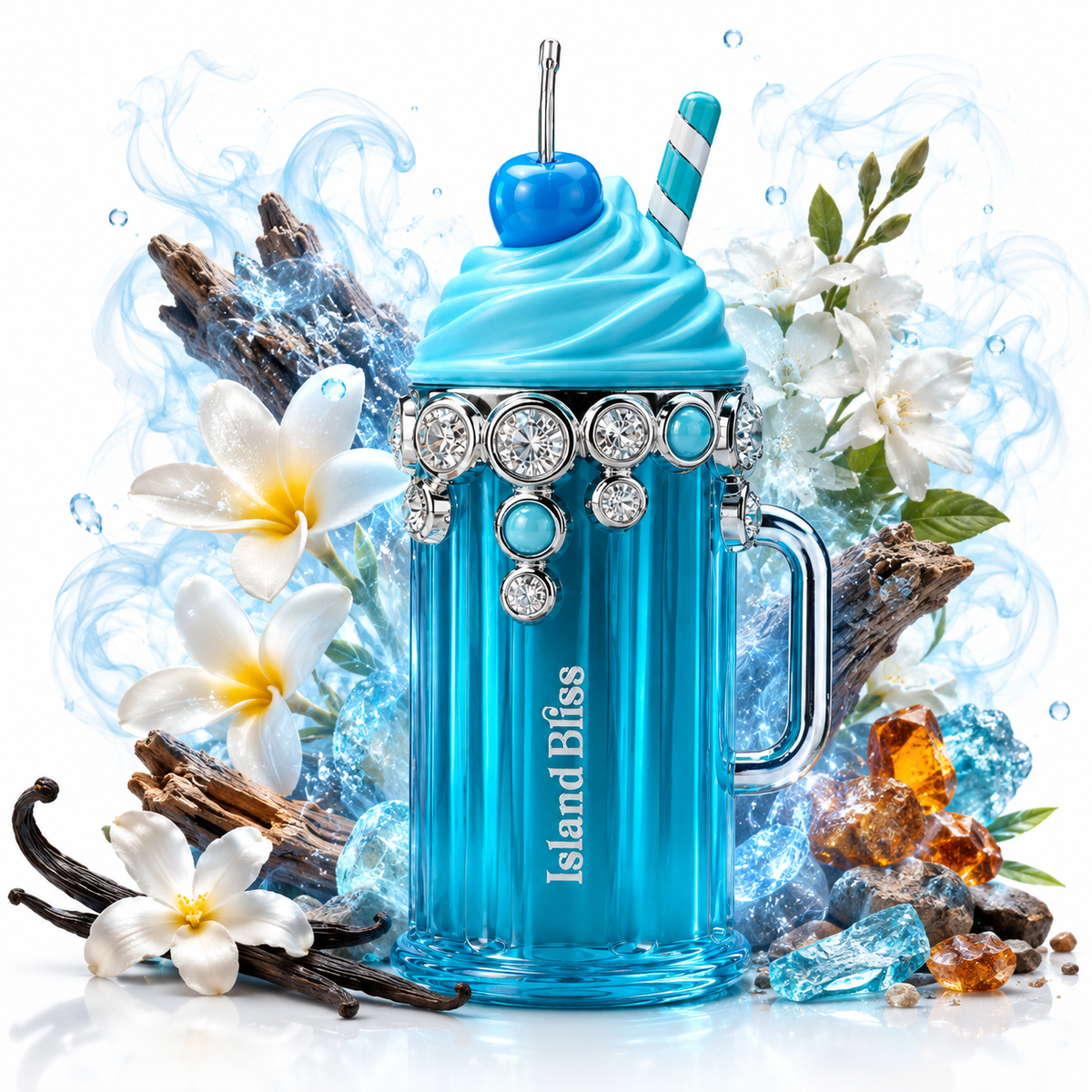 Island Bliss 100 ml, perfume disponible en Gotitas de Miel Panamá, frasco y estuche.