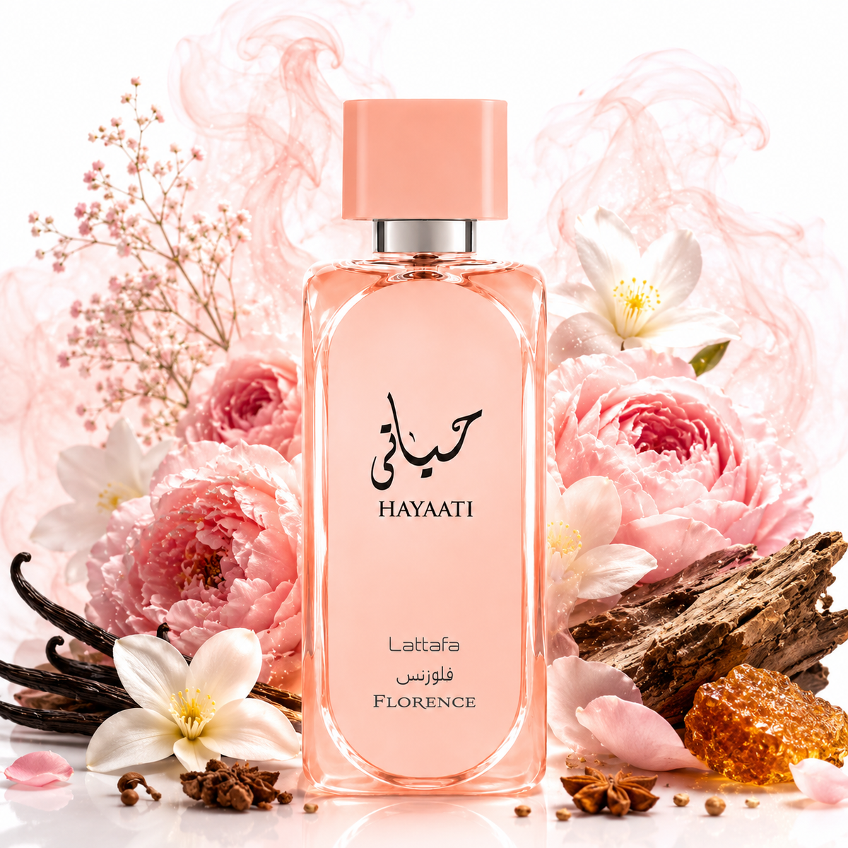 Hayaati Florence 100 ml, perfume disponible en Gotitas de Miel Panamá, vista de detalle.