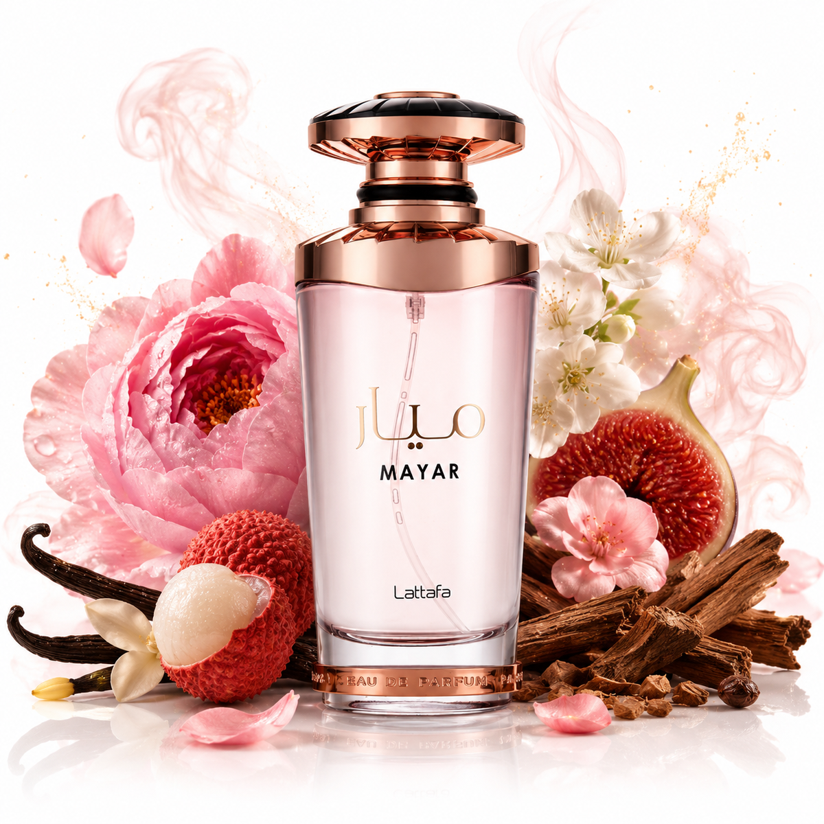 Mayar 100 ml, perfume disponible en Gotitas de Miel Panamá, vista de detalle.