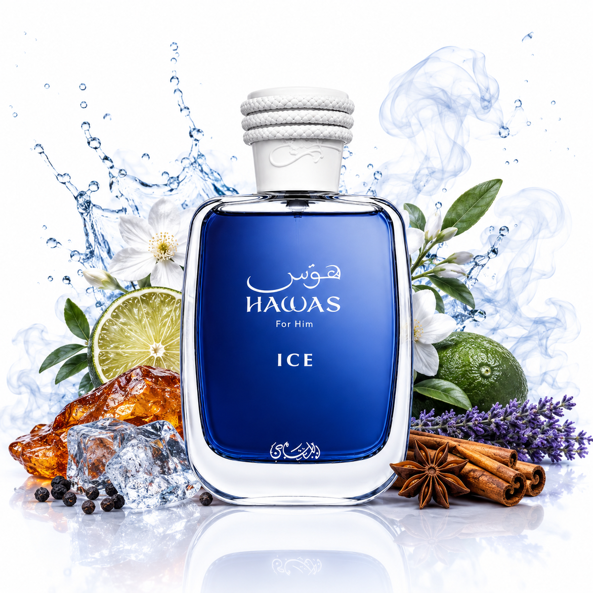 Hawas Ice 100 ml, perfume disponible en Gotitas de Miel Panamá, vista de detalle.