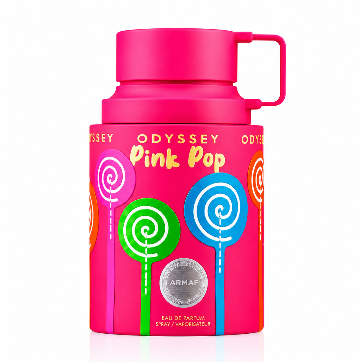 Odyssey Pink Pop 100 ml, perfume disponible en Gotitas de Miel Panamá, frasco y estuche.
