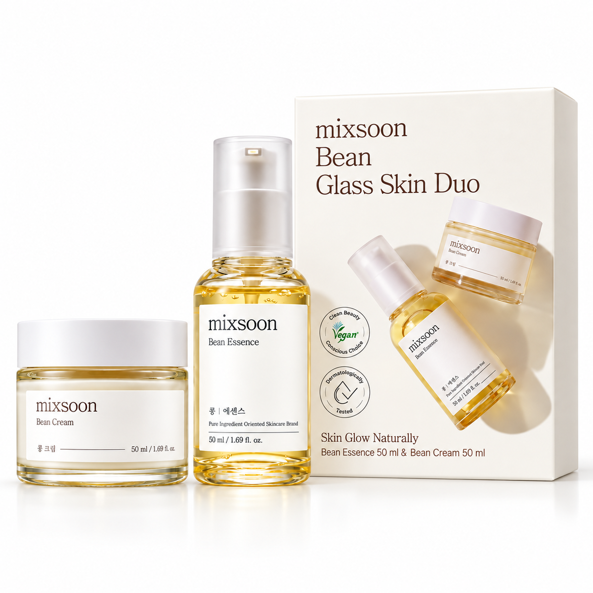 Mixsoon Bean Glass Skin Duo — set completo con Bean Essence y Bean Cream 50ml con caja