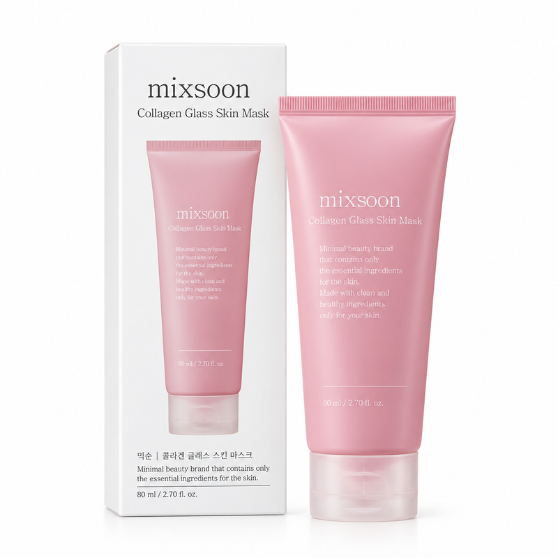 Mixsoon Collagen Glass Skin Mask 80ml — tubo rosa con caja vista frontal