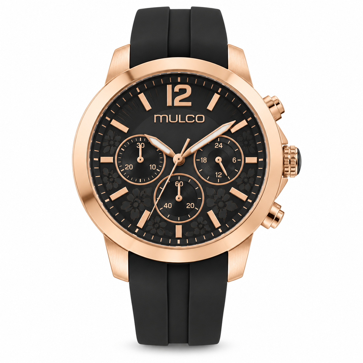 Reloj MULCO MW-22872-023 — correa blanca, dial blanco y silver, bisel rose gold, vista frontal