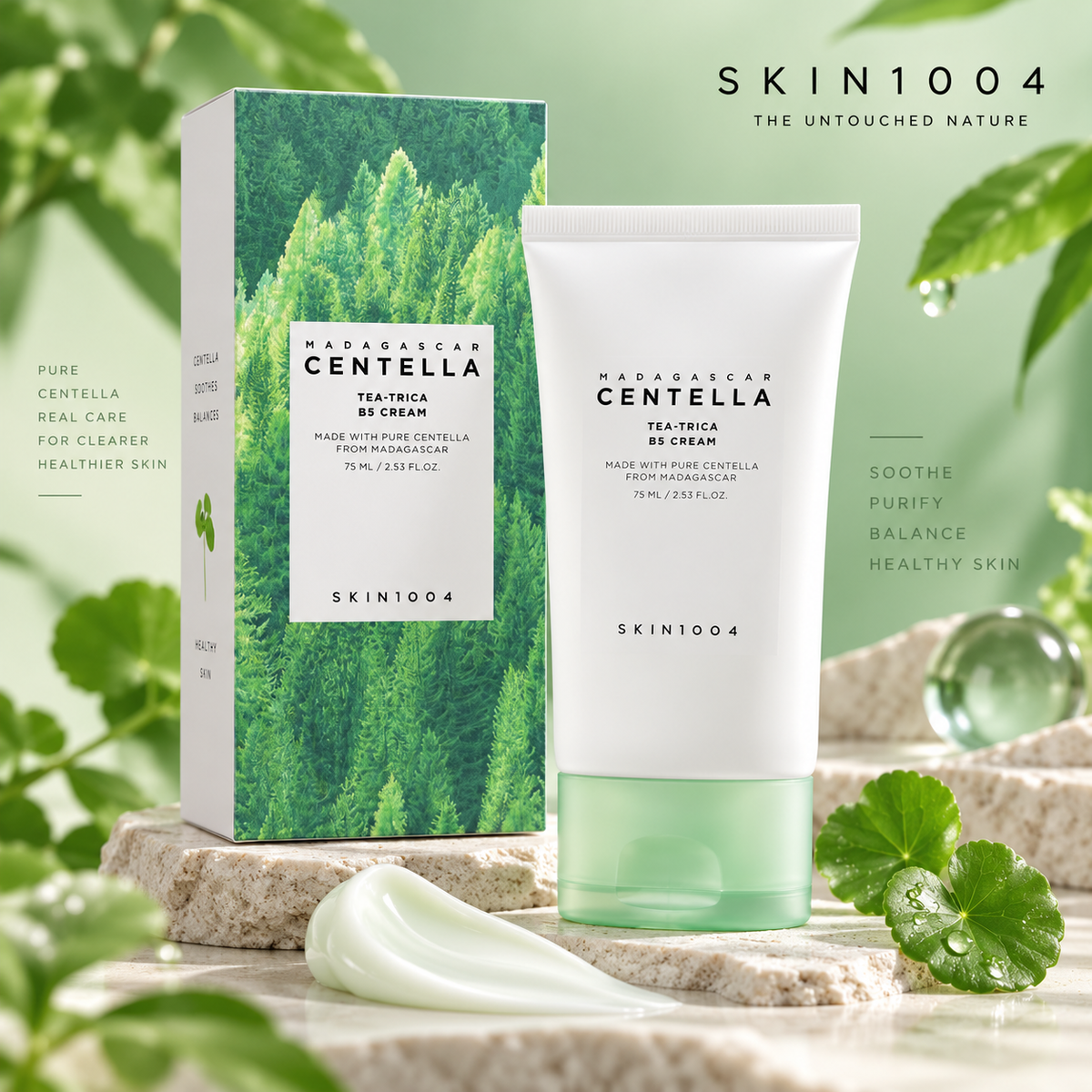 SKIN1004 Tea-Trica B5 Cream con caja de presentación — skincare coreano premium