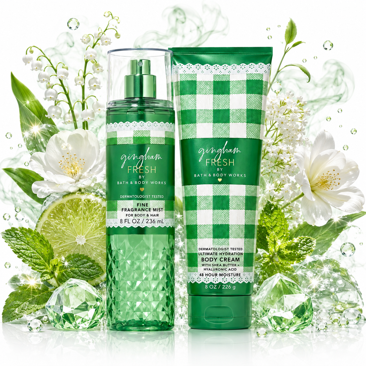Gingham Fresh de Bath & Body Works en Gotitas de Miel Panamá, contenido del set.
