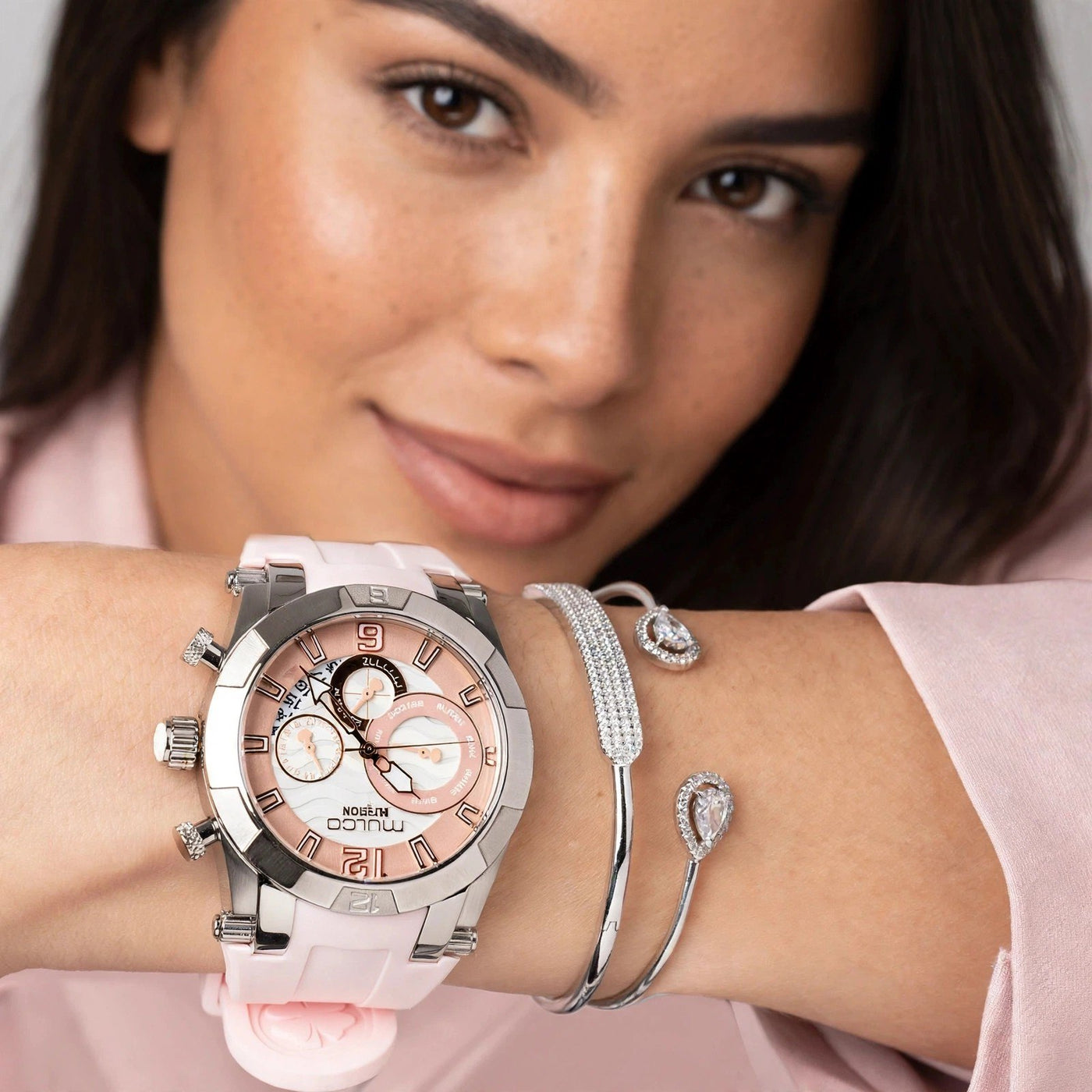 Reloj Mulco Kripton Royale Lady Rosa y Plata 46 mm