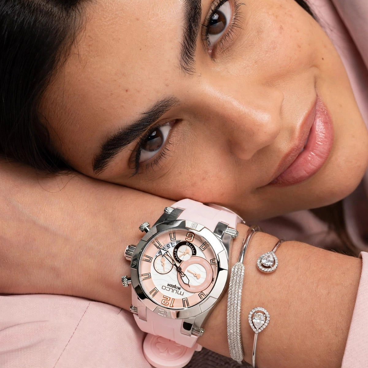 Reloj Mulco Kripton Royale Lady Rosa y Plata 46 mm