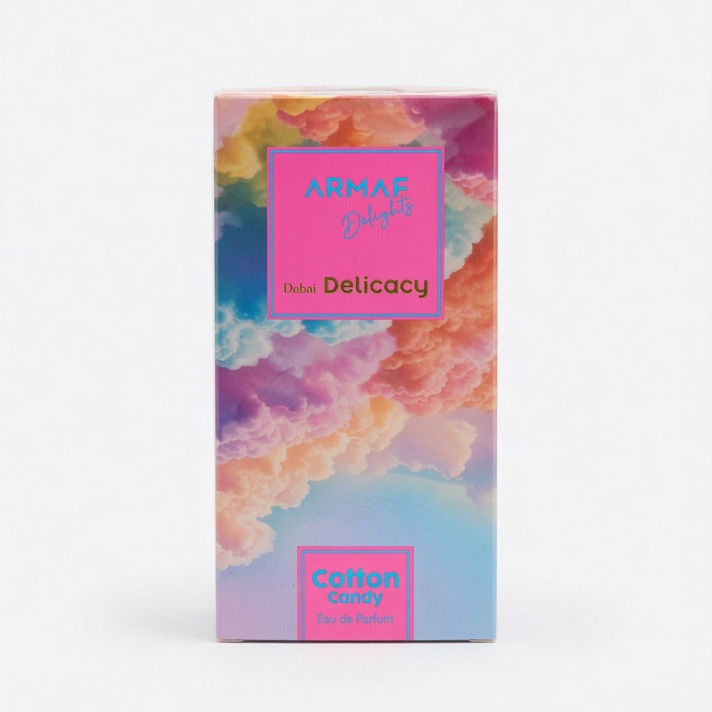 Dubai Delicacy Cotton Candy 70 ml, perfume disponible en Gotitas de Miel Panamá, presentación completa.